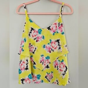 Torrid Neon Yellow Floral Handkerchief Hem Camisole Tank Top Size 00 EUC